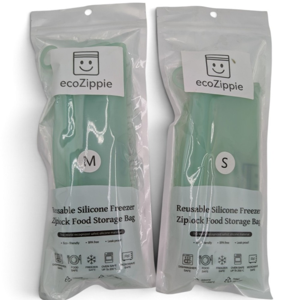 EcoZippie Reusable Silicone Food Storage Bags Set of 2 Mint Green New